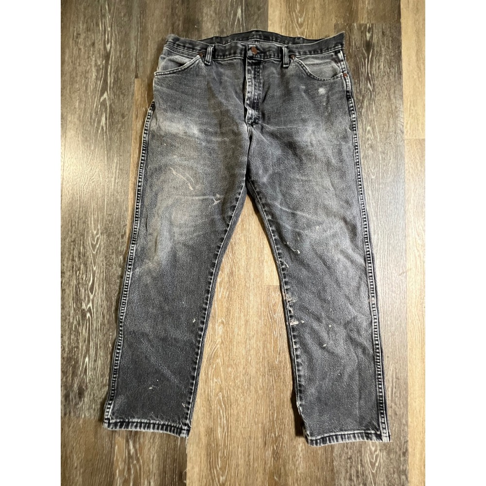 Wrangler Jeans Mens 38x30 Faded Black Distressed Cowboy Cut 1013MWZWK